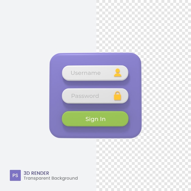 Site Web ou mobile de connexion au formulaire UI 3D UI