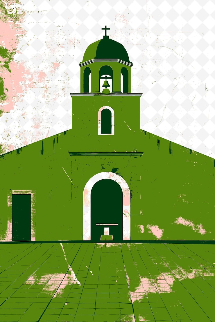 PSD sitio histórico de paracambi con una iglesia y una fuente una ilustración roja vida y cultura brasileñas