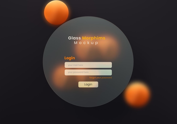 PSD sitio web 3d o maqueta de presentación de interfaz ui o ux con efectos de morfismo de vidrio esmerilado o borroso