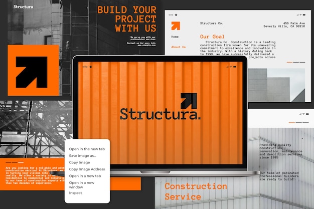 sitio web de la compañía de construcción maqueta de pantalla de portátil psd