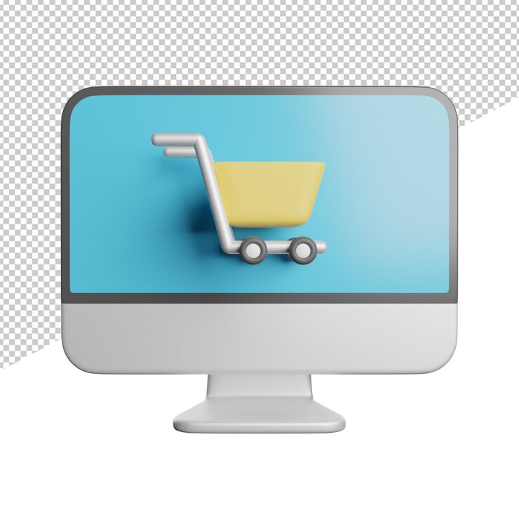 PSD sitio web de compras en línea una pantalla de computadora con un carrito de compras