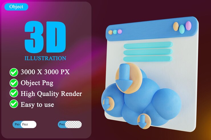 PSD sitio web de descarga de nube de ilustración 3d 2