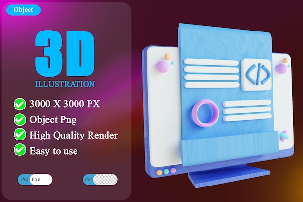 PSD sitio web de ilustración 3d y metadatos 5