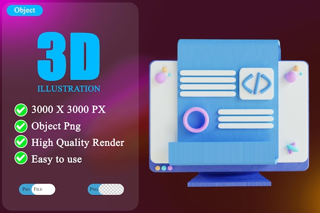 PSD sitio web de ilustración 3d y metadatos