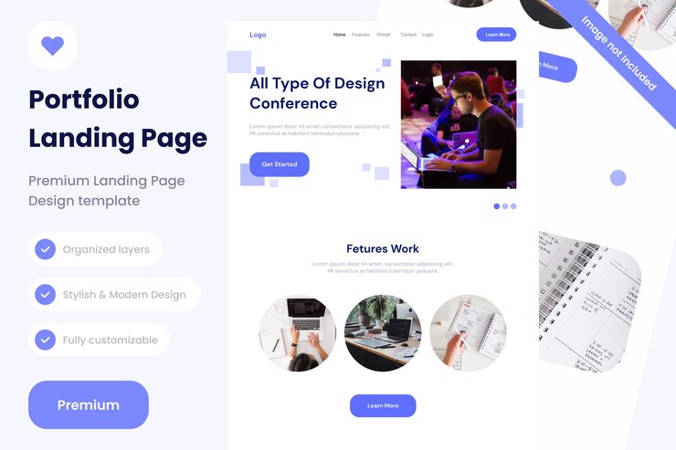 PSD sitio web de plantilla de diseño de sitio web de página de destino de cartera