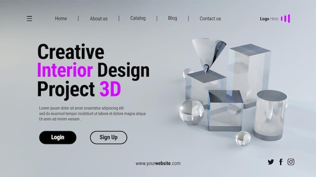 Un sitio web que dice proyecto creativo de diseño de interiores 3d.