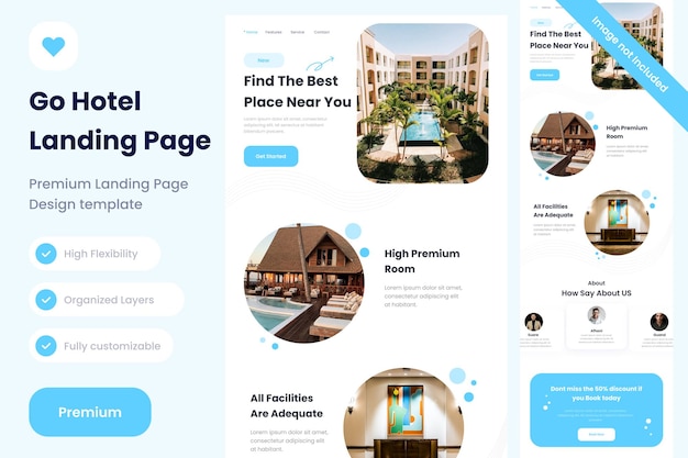 sito Web moderno del modello di progettazione della pagina di destinazione web dell'hotel