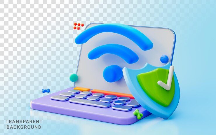 PSD situs web jaringan online keamanan melindungi perisai keamanan siber tanda centang laptop konsep render 3d