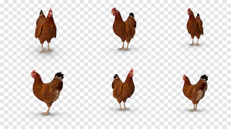 PSD six chickens standing on a transparent background