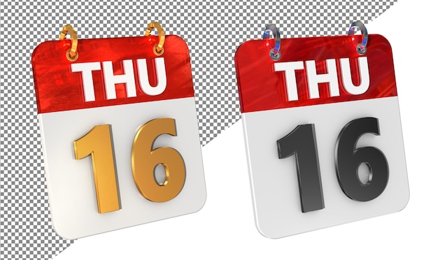 Sixteenth 16th Thursday Date 3D Icon Isolated Gold amp Glossy 3D Rendering