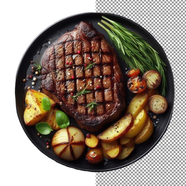 Sizzling ribeye steak mit kräutern png