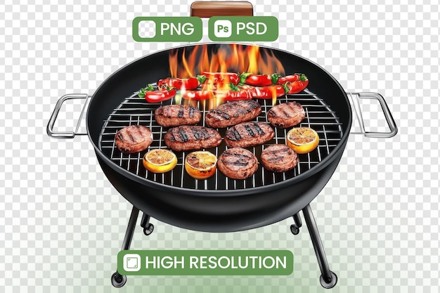 Sizzling Summer Grill Burgers succosi e peperoncini arrostiti cucinati all'aperto su una griglia a carbone con fiamme vibranti Perfetti per un barbecue in cortile