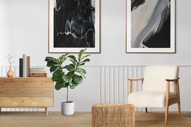 Skandinavisches Wohnzimmer-Interieur-Mockup-PSD