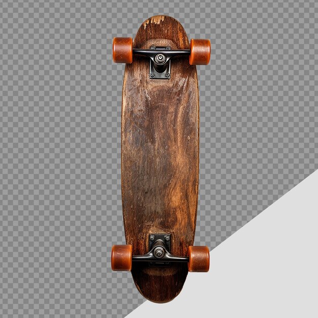 PSD skateboard en bois isolé sur fond transparent.