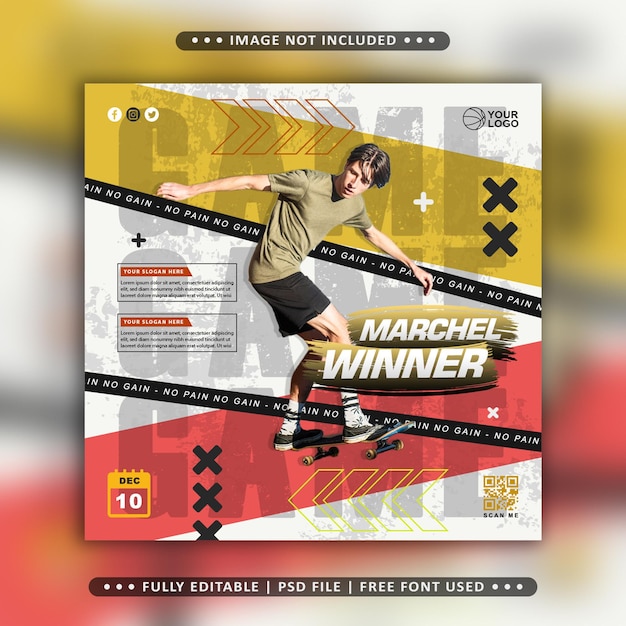 PSD skateboard-spieler flyer social media post template hintergrund