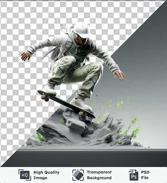 PSD skateboarder 3d psd transparente de alta calidad ejecutando un truco