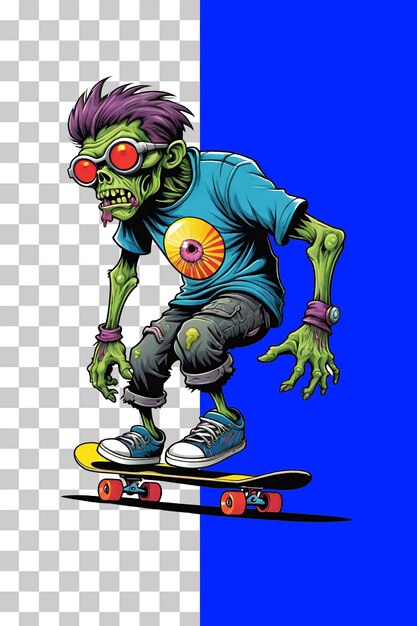 Skateboarder-zombie-illustration auf transparentem hintergrund