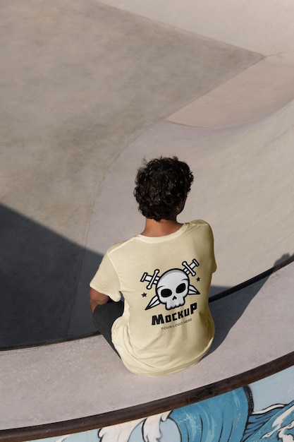 PSD skateur masculin avec t-shirt maquette
