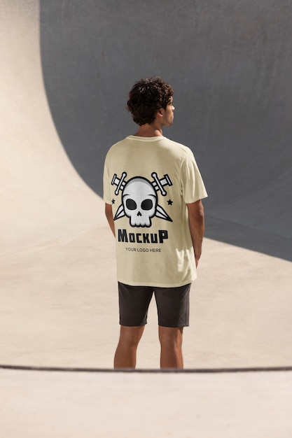 PSD skatista masculino com t-shirt mock-up
