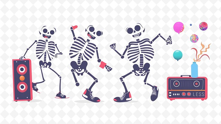 PSD skeleton characters dancing design è vivace e ottimista inco flat illustration festival theme art