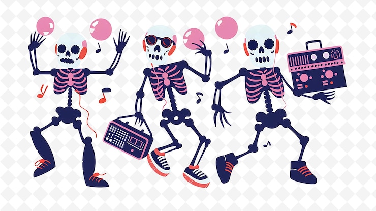 PSD skeleton characters dancing design è vivace e ottimista inco flat illustration festival theme art