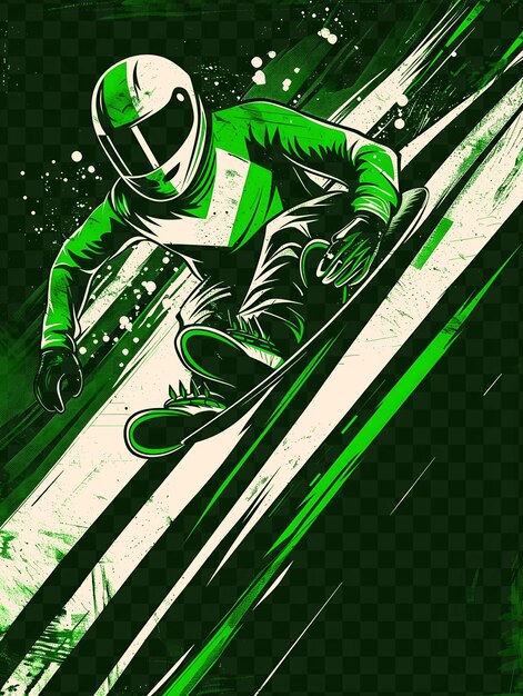 Skeleton Racer Glissant Sur La Piste Avec Casque Et Pointes Avec T-shirt Tatouage Encre Contour Cnc Conception