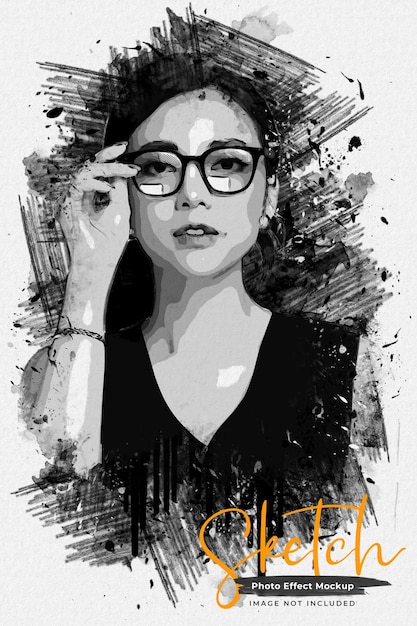 PSD sketch art portrait photo effet mockup modèle psd