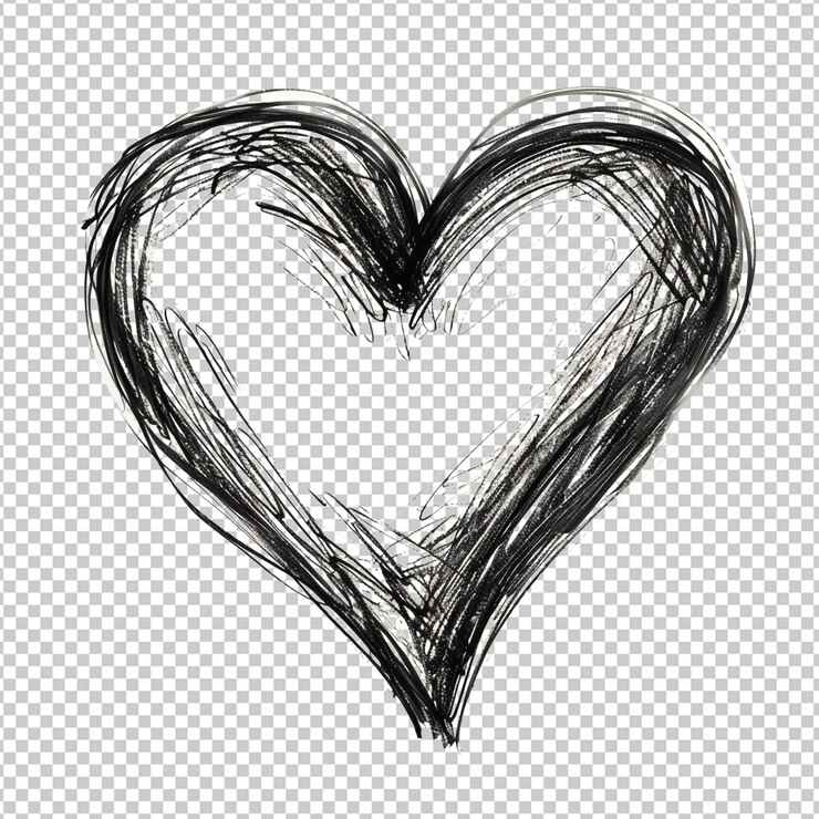 PSD sketch di cuore nero png