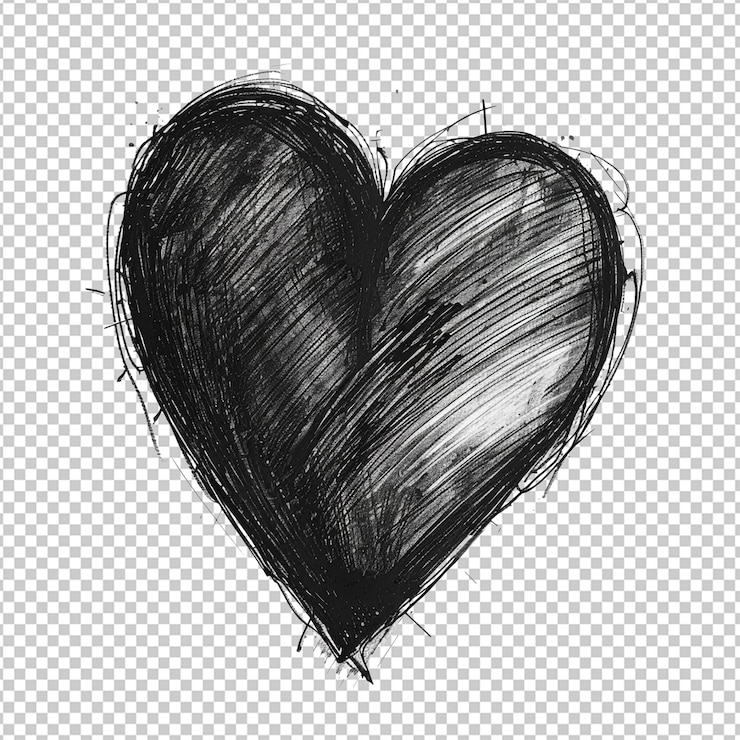 PSD sketch di cuore nero png