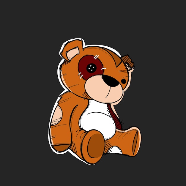 Sketchy brauner Teddybär mit einer weißen Brust und einem weißen Bauchvektor