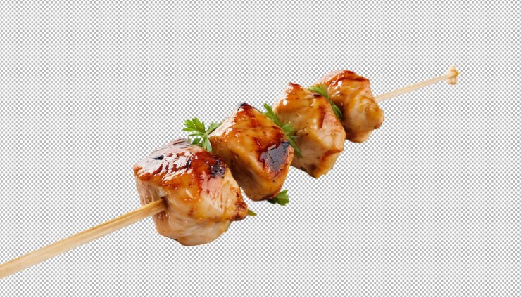 PSD skewer de pollo marinado contra los platos ordinarios