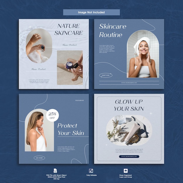Skincare Product Instagram Post Template Minimalist Design Set Bundle Premium