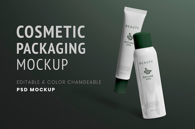 Skincare tube spray mockup psd für bio-beauty-marken