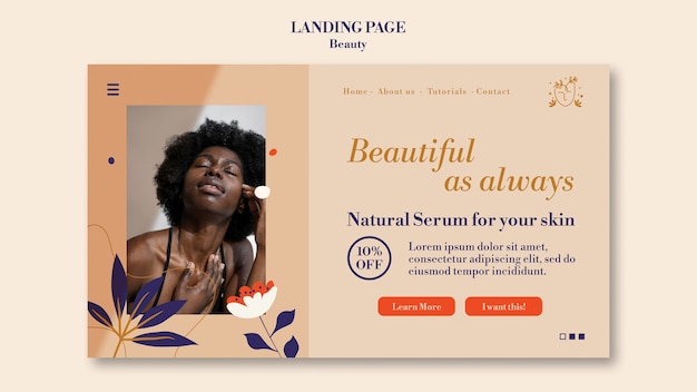 Skincare- und beauty-landing-page-vorlage mit blumen und blättern