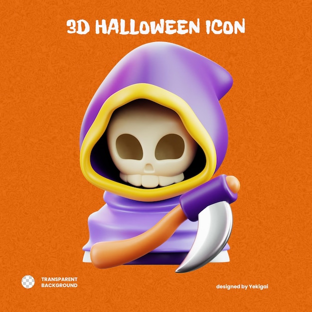 Skull Grim Reaper 3D icono de Halloween para la infografía de la aplicación web uiux, etc.