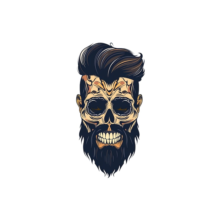 PSD skull with beard and pompadour hairstyle