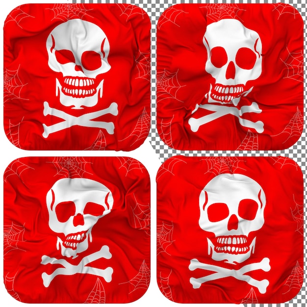 skulls danger sign squire shape isolated different waving style bump texture 3d rendering