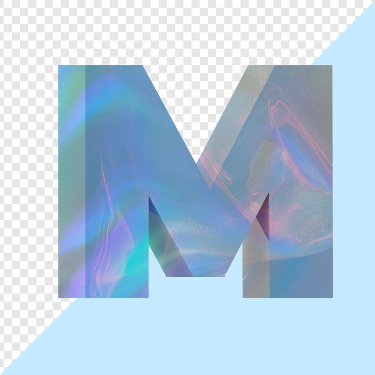 PSD sky blue iridescent letter m