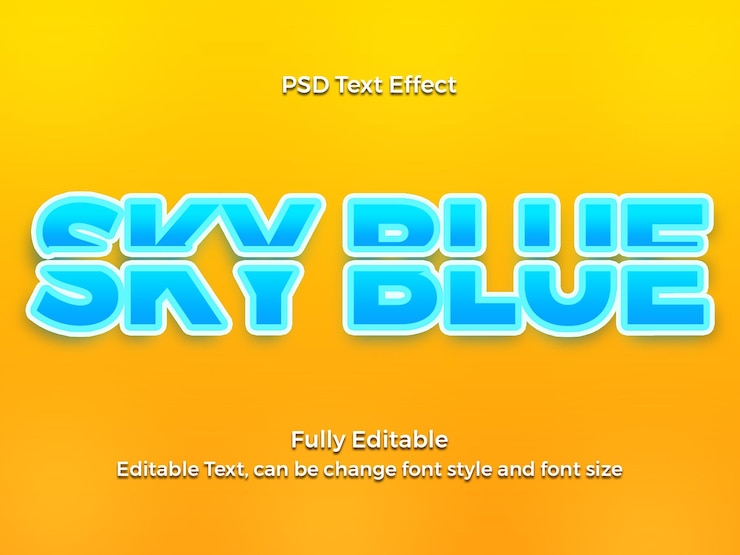 PSD sky blue text effect with yellow background