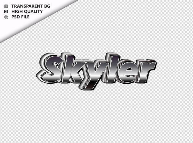 PSD skyler tipografía texto plateado negro psd transparente