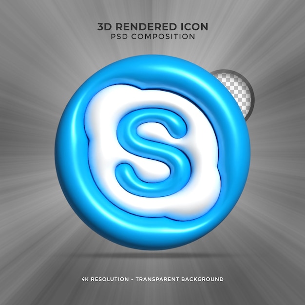 PSD skype 3d-rendering social media farbenfrohes, glänzendes symbol für die komposition