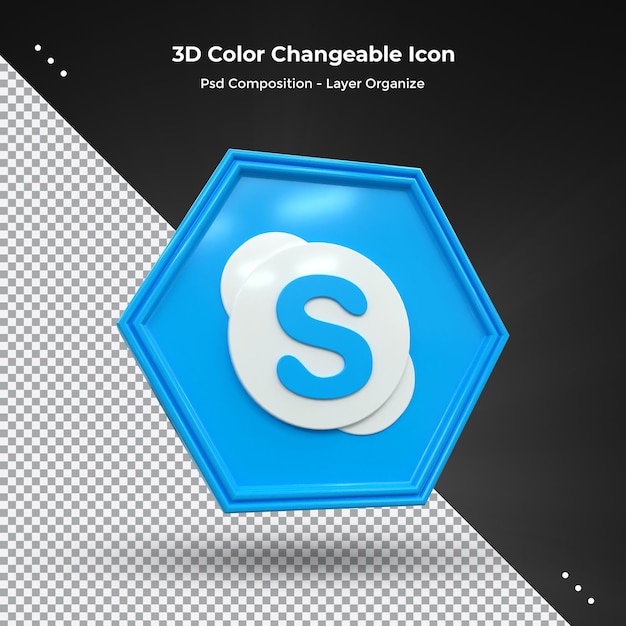 PSD skype 3d social media-symbol bunt glänzend 3d-symbol konzept 3d-rendering