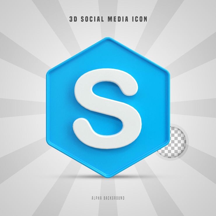 PSD skype logo 3d mengkilap berwarna-warni dan desain ikon 3d media sosial