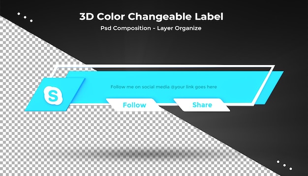 Skype nous connecter sur les médias sociaux troisième insigne d'icône de rendu de conception 3d inférieur