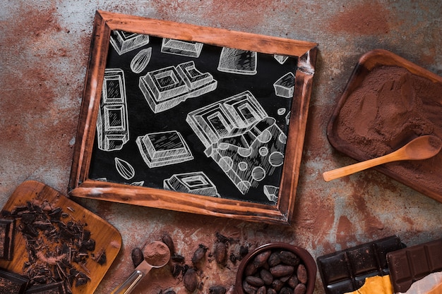 Slate mockup con il concetto di cioccolato