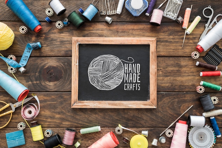 PSD slate mockup con il concetto di cucito
