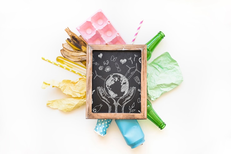 PSD slate mockup con il concetto di riciclo