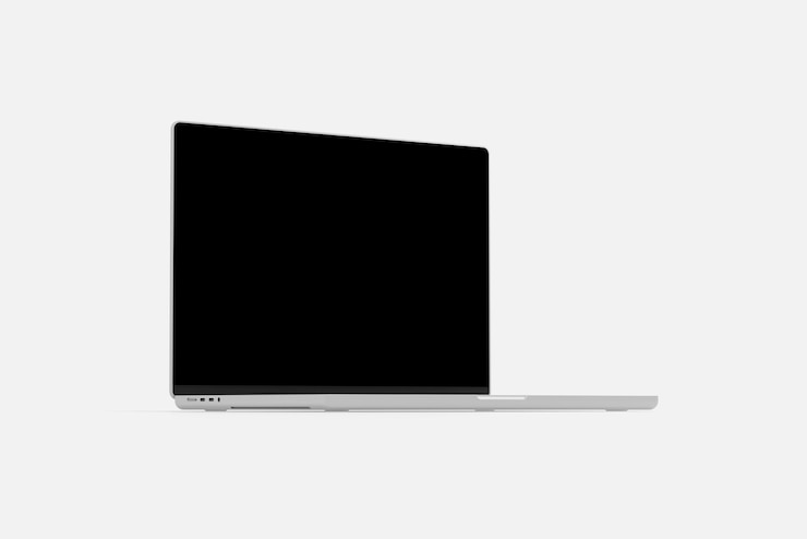 PSD sleek silver laptop laptop mockup blank laptop screen mockup modern technology clean design