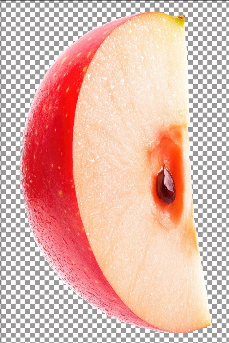 Slice de manzana Un pedazo cortado de una manzana a menudo servido como bocadillo o ingrediente Hiperrealista Aislado