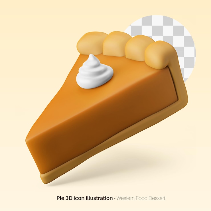 PSD slice of pie western dessert dish autumn season 3d render icon illustration isolated